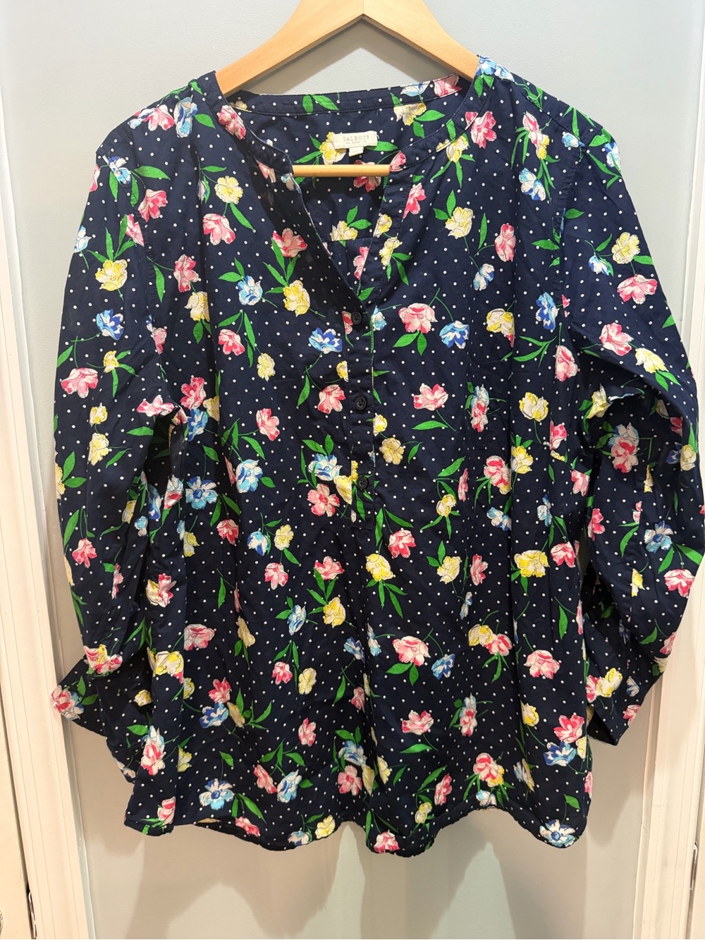 Talbots Navy Floral Dot-Print Blouse - Picture 1 of 5